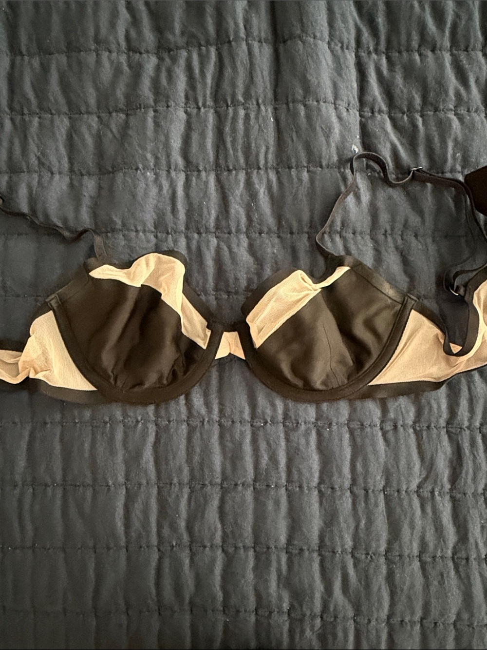 Victoria's Secret Black and Nude Underwire Bra with Mesh Panels